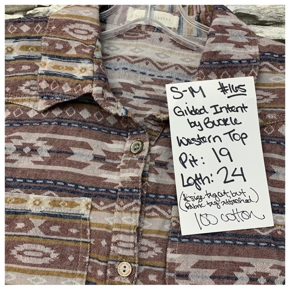 #165 Gilded Intent Buckle Distressed Southwestern Aztec Top Blouse Shirt Medium - Picture 4 of 4